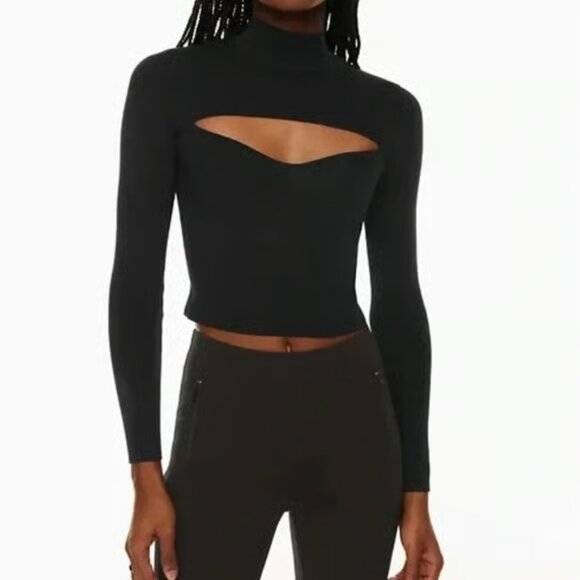 Babaton (Aritzia) Long Sleeve Ribbed Mock Neck Cut Out Top Medium - Picture 1 of 6